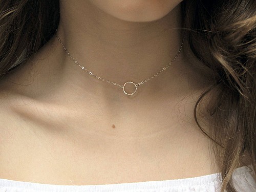 Eternity Necklace Sterling Silver, Dainty Hammered Circle Necklace, Karma Necklace, Bridesmaid Gift